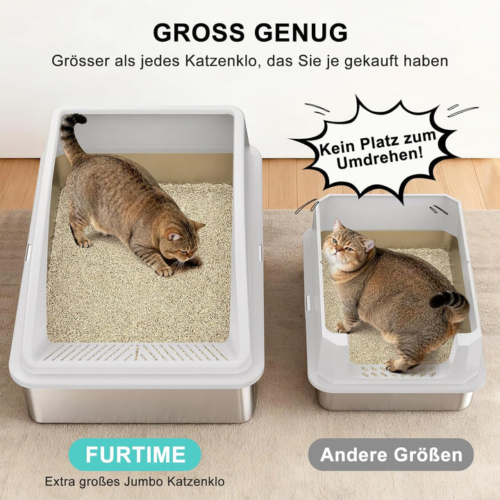 FURTIME Katzenklo Edelstahl XXXL, Katzentoilette Edelstahl 71x51x31 cm, Extra Grosses Katzenklo mit