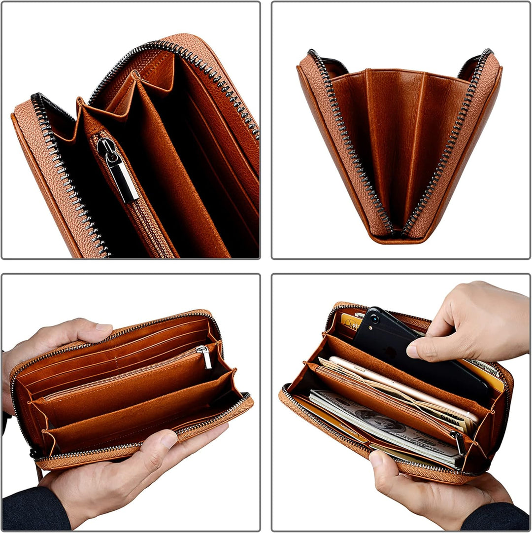 VISOUL Premium Brieftasche Echtleder/Italienisches Leder mit RFID-Schutz, XXL Geldbörse Braun L02, B