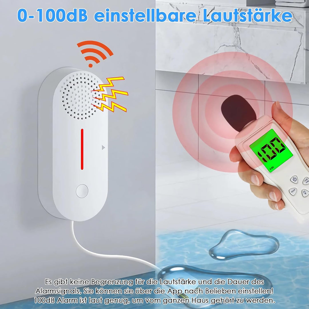 Cuteefun Wassermelder, Wasserstandssensor WLAN, 100dB Lauter Wassersensor, Wasseralarm mit Fernüberw