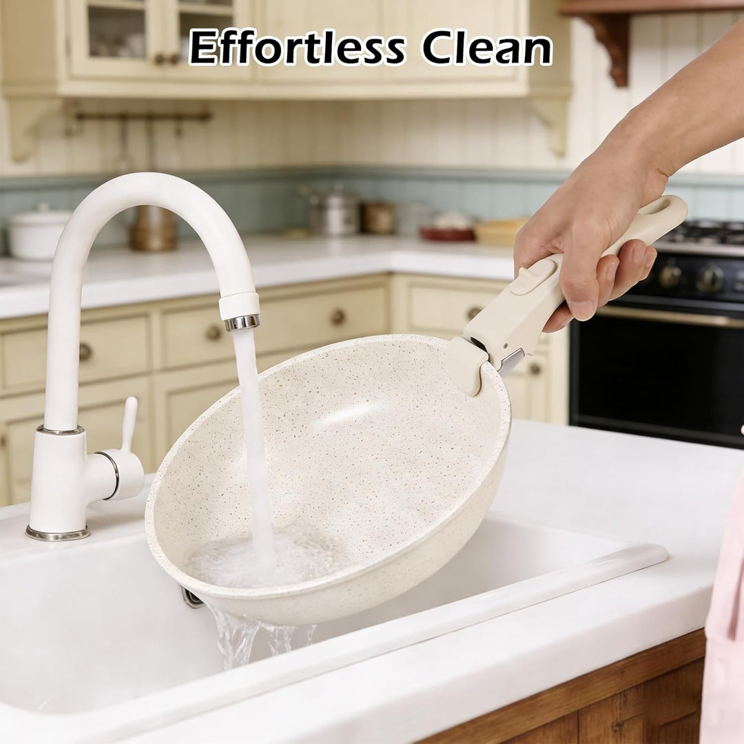 19-Piece Cream White Ceramic Cookware Set with Removable Handles – Non-Stick Frying Pan & Induction