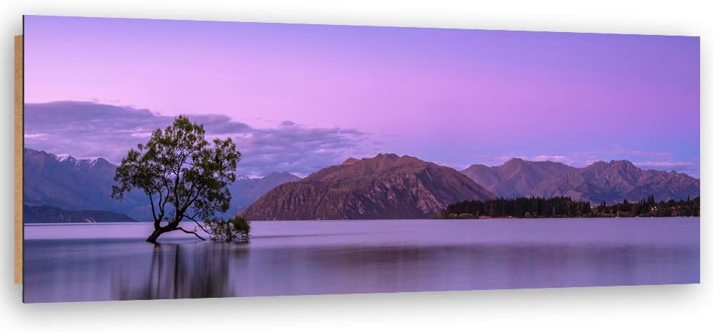 Wanddeko See Bild Kunstdruck modern Landsdchaft Violett 90x30 cm Deko Paneel 90x30 cm Violett_c, Dek