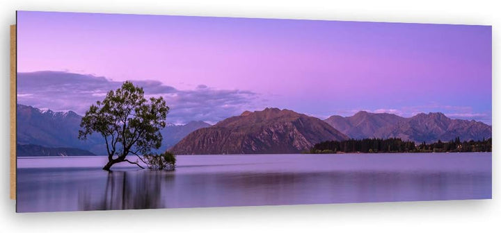 Wanddeko See Bild Kunstdruck modern Landsdchaft Violett 90x30 cm Deko Paneel 90x30 cm Violett_c, Dek