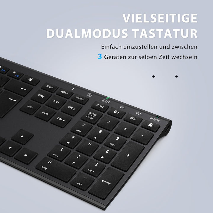 iClever Bluetooth Tastatur mit Maus, Wiederaufladbare Dualmodus USB & Bluetooth Tastatur aus Metall,