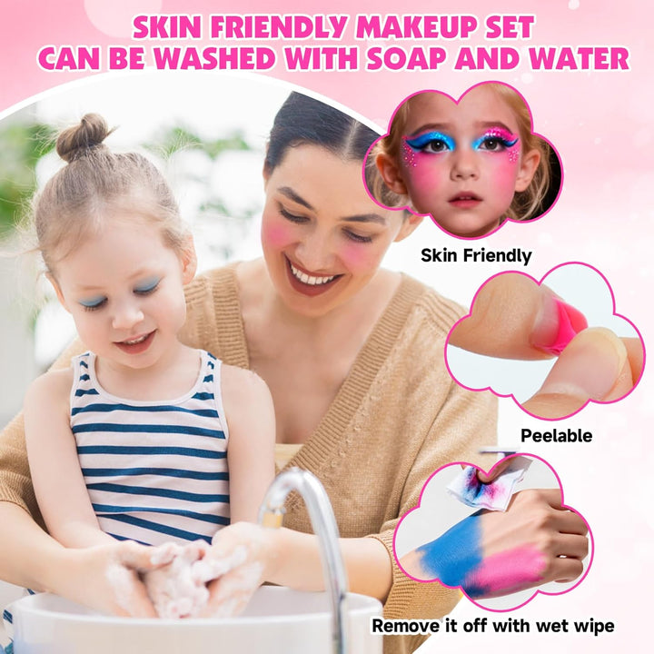 Unicorn Kinderschminke Set Mädchen, Make-up Kinder Vanity Case, Waschbar Make Up Kinder Schminkkoffe