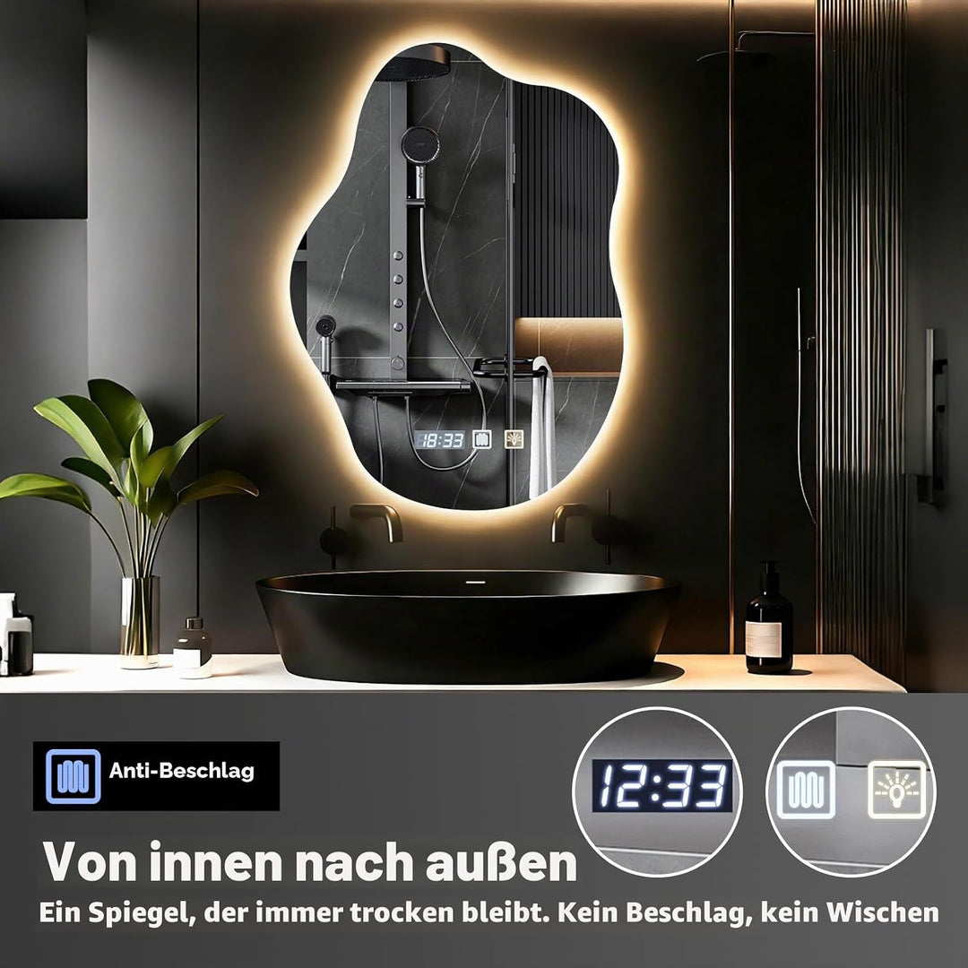 Badspiegel mit Beleuchtung, Cloud-Design, Badezimmerspiegel mit Beleuchtung, LED Spiegel, Dimmbar, 3