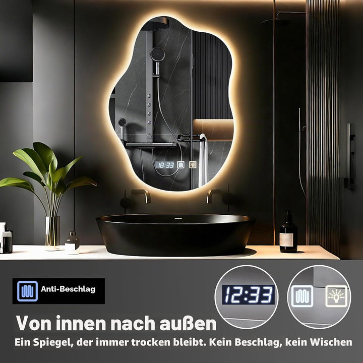 Badspiegel mit Beleuchtung, Cloud-Design, Badezimmerspiegel mit Beleuchtung, LED Spiegel, Dimmbar, 3