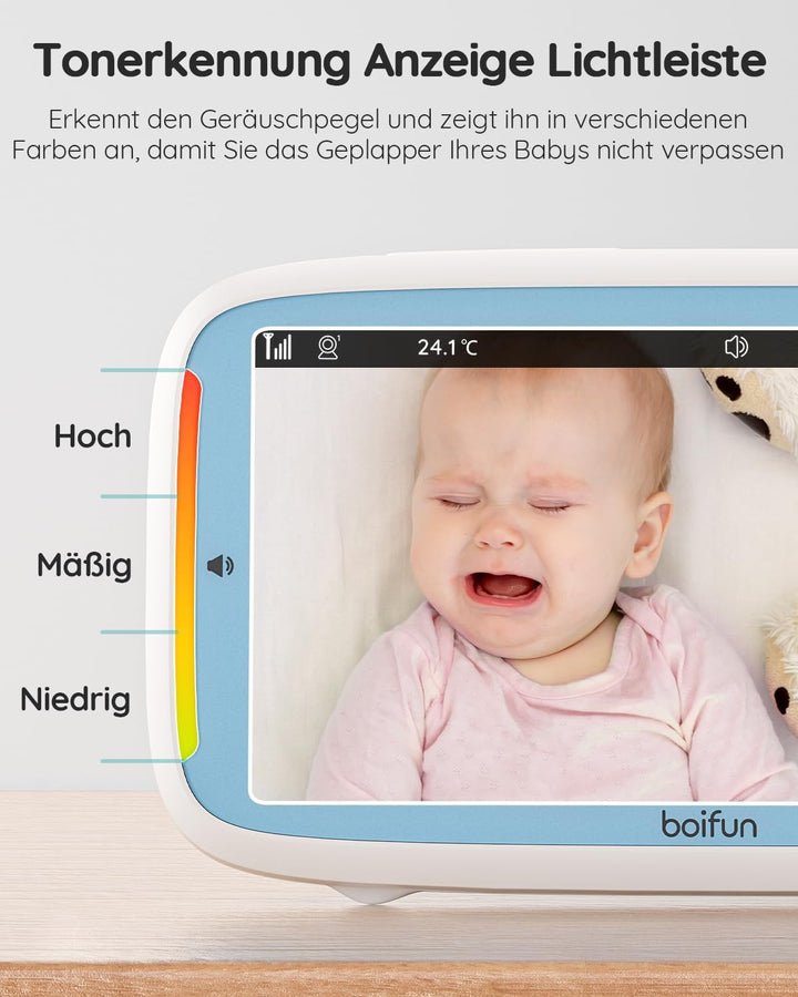 BOIFUN Babyphone mit Kamera, 5'' 720P HD IPS Bildschirm, PTZ 330°/135°, 3×Zoom, VOX Funktion, Zwei-W