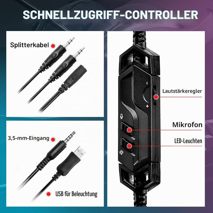LYCANDER Gaming-Headset mit Mikrofon und LED-Licht, 3,5 mm Eingang, für PC, PS4, Xbox One, Nintendo