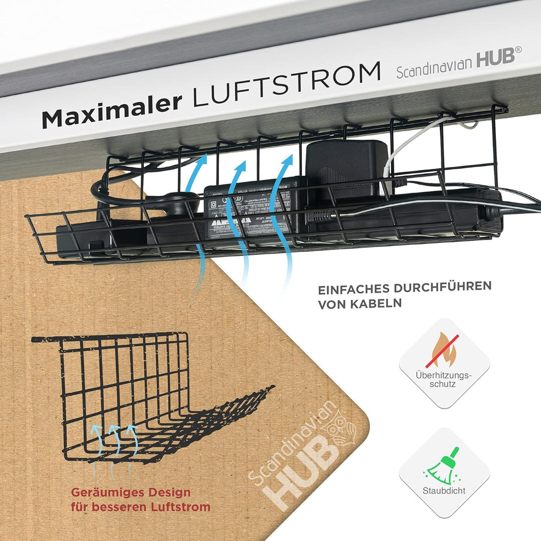 Scanfield Kabelmanagement Untertisch – Kabelwanne für Schreibtisch, Kabel Organizer, Kabelhalter &amp; K