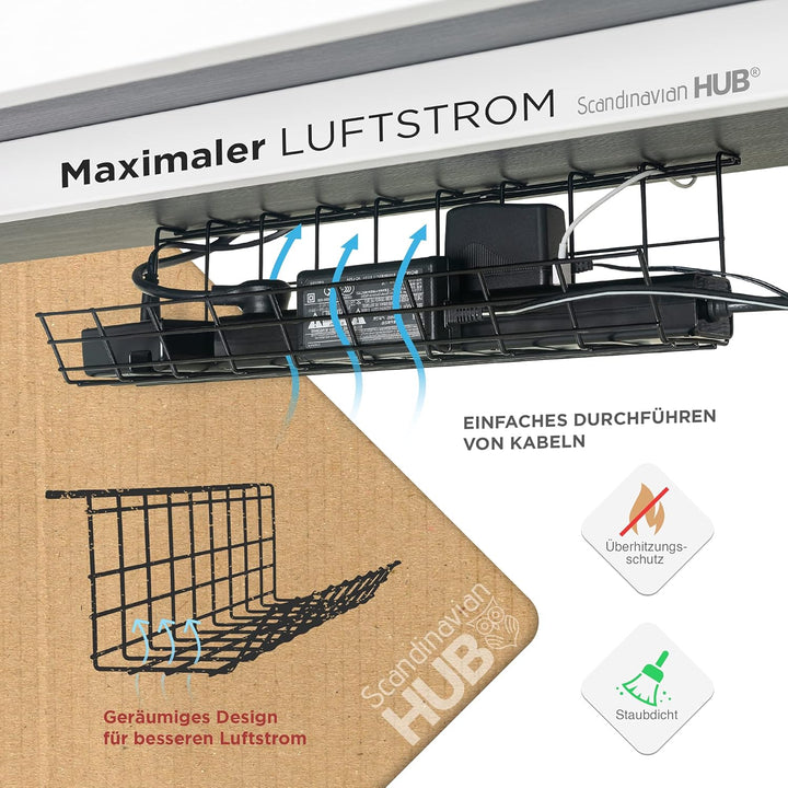 Scanfield Kabelmanagement Untertisch – Kabelwanne für Schreibtisch, Kabel Organizer, Kabelhalter &amp; K