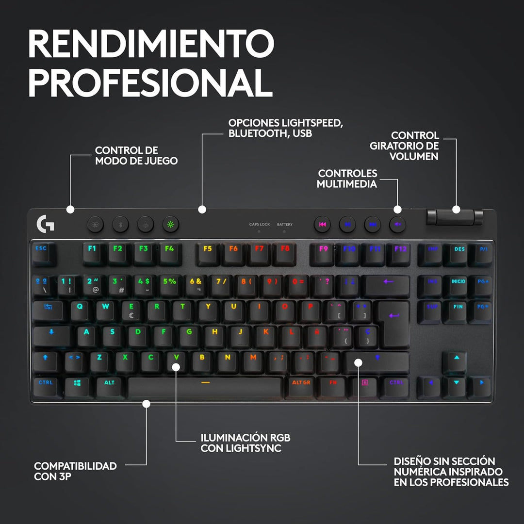 Logitech G Pro X TkL Lightspeed Kabellose Gaming-Tastatur - Schwarz - ESP - Tactile