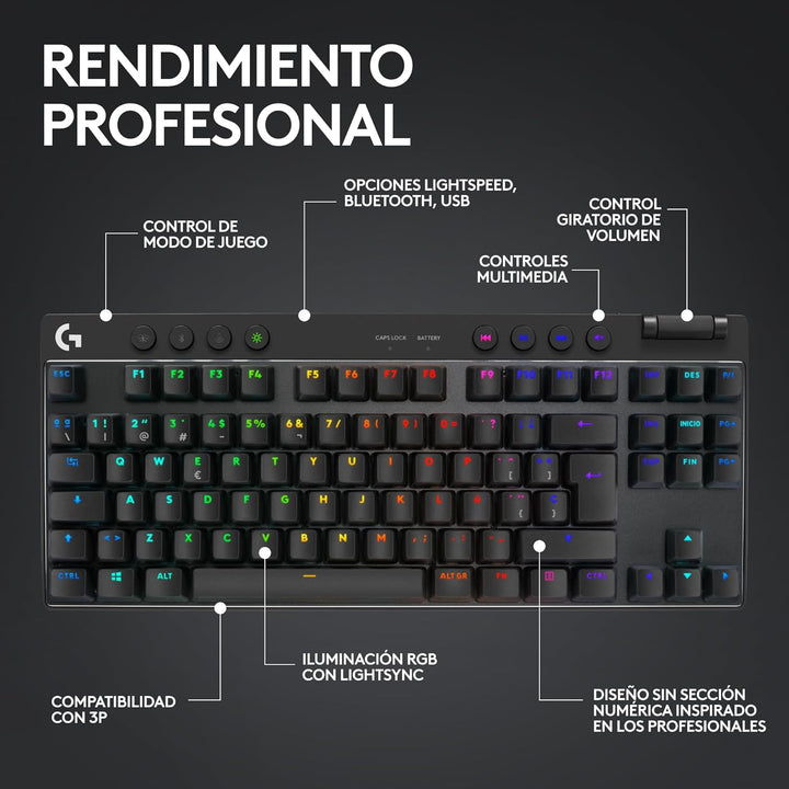 Logitech G Pro X TkL Lightspeed Kabellose Gaming-Tastatur - Schwarz - ESP - Tactile