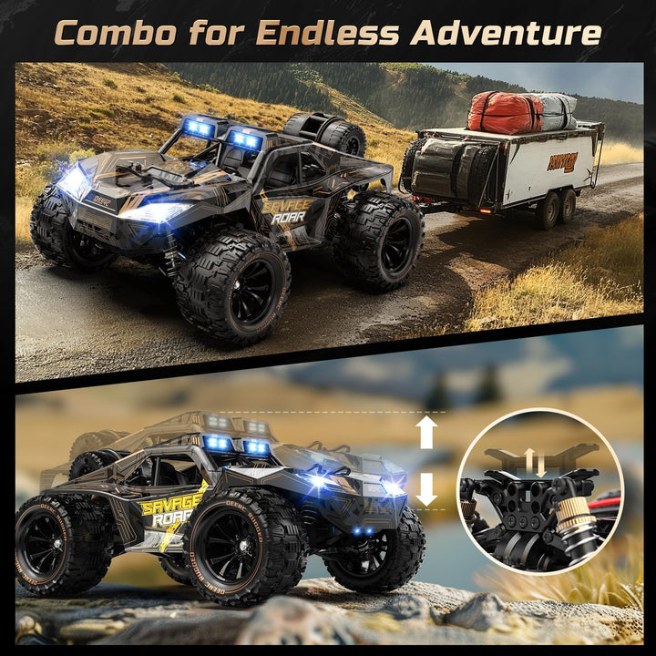 DEERC 1:14 Schnelles RC-Geländeauto, 40 km/h Hochgeschwindigkeits-RC-Truck mit LED-Scheinwerfer für