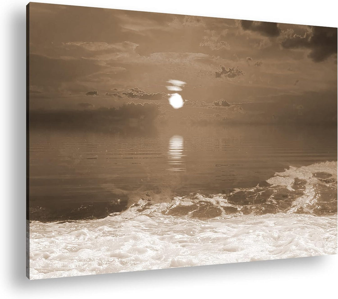 deyoli rot-orangener Sonnenuntergang am Strand Format: 80x60 als Leinwand, Effekt: Sepia, Motiv fert