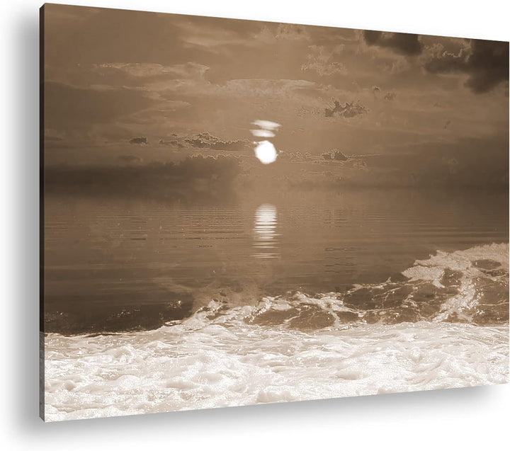 deyoli rot-orangener Sonnenuntergang am Strand Format: 80x60 als Leinwand, Effekt: Sepia, Motiv fert