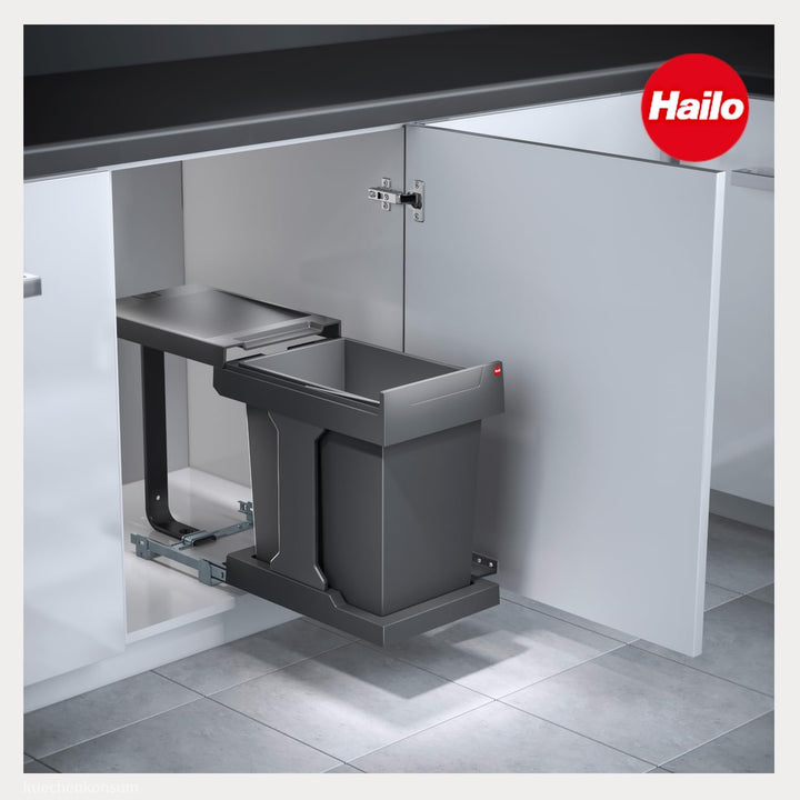 Hailo Abfallsammler 20L | Einbau-Mülleimer für Schrank ab 40 cm | Automatische Türanbindung mit Öffn