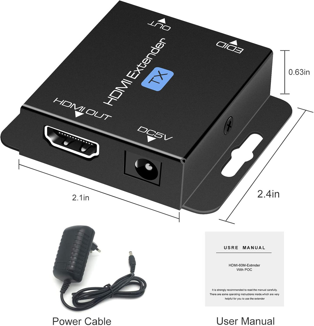 HDMI-Extender 60 m mit POC 1080p @ 60Hz 3D HDMI Repeater (TX und RX) RJ45 auf HDMI Konverter Transfe