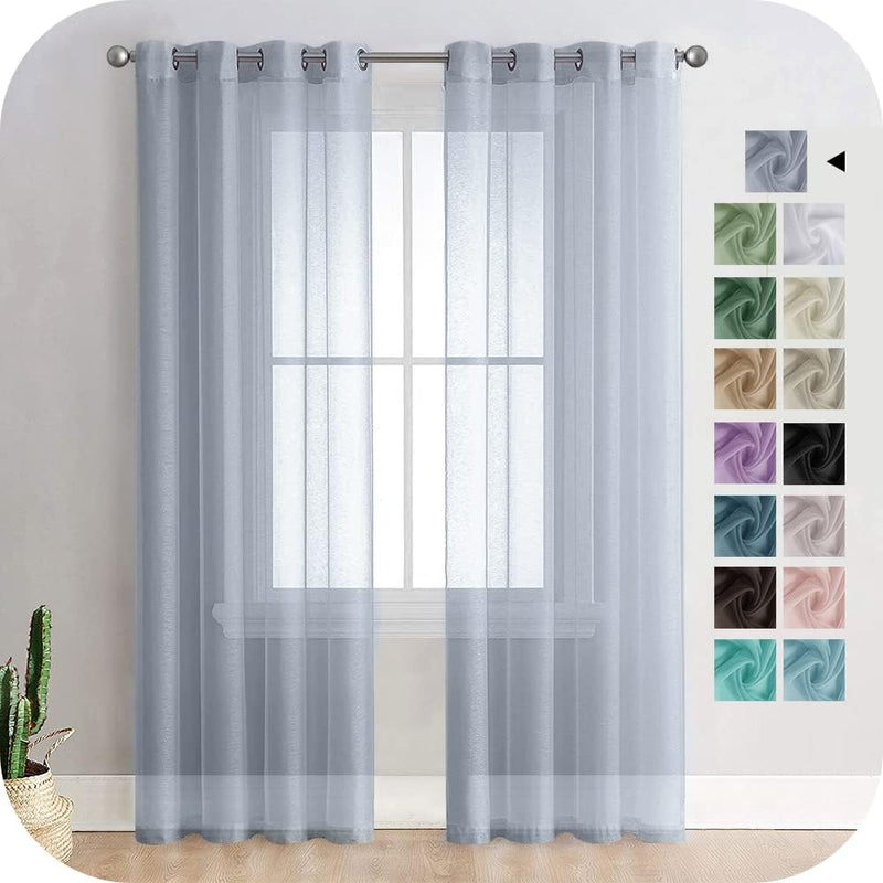 MRTREES Voile Gardinen Vorhang halbtransparent kurz mit Ösen in Leinenoptik Stores Gardinen Schals f