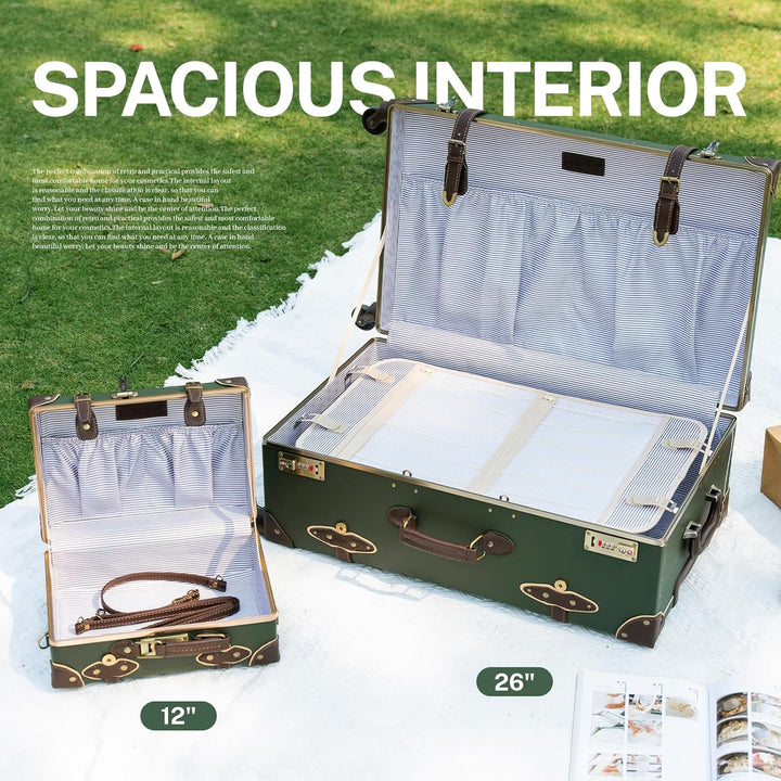 Urecity Koffer Vintage mit 4 Rollen Trolley Koffer Reisekoffer Leicht Retro Hartschalen Koffer 2-Tei