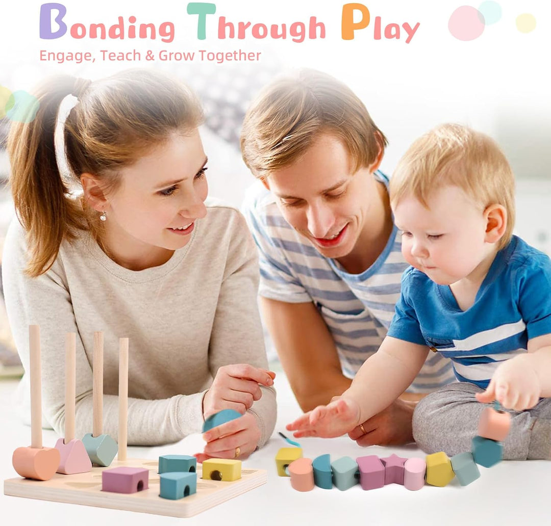 Montessori Spielzeug ab 3 4 5 Jahre, Holzspielzeug Steckspiel Fädelspiel Bausteine Sortierspiel, Hol