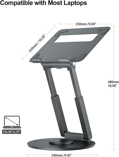 Laptop Ständer Höhenverstellbar mit 360° Drehbarer Basis, Ergonomisch Laptopständer, Laptop Erhoehun