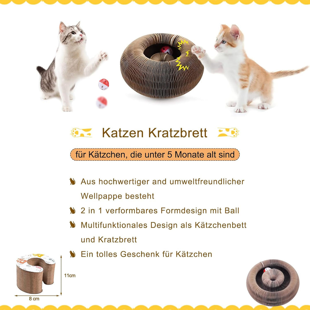Katzen Kratzbrett, Katzenspielzeug Pappe mit Glockenball, 21cm lang Magic Organ Cat Scratching Board