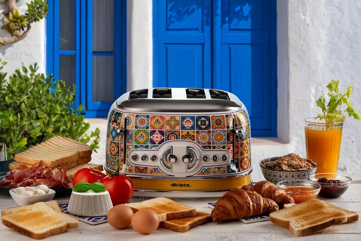 Ariete Toaster 156 Positano, Mediterranes Design, 4 Schlitze mit Separaten Bedienelementen, 6 Bräunu