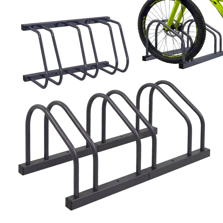 Relaxdays Fahrradständer Boden & Wandmontage, 3 Räder, bis 65 mm Reifenbreite, Garage, Reihenparker,