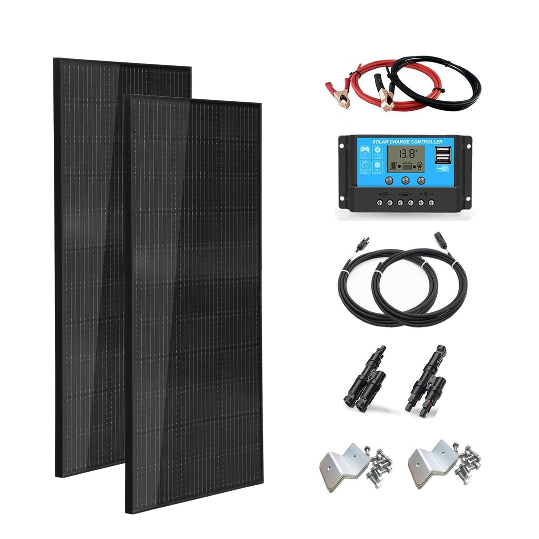 200W Solarpanel Kit Solar Set 12V, 2x100 Watt Schwarz Solarmodul + 30A Laderegler Solaranlage Komple