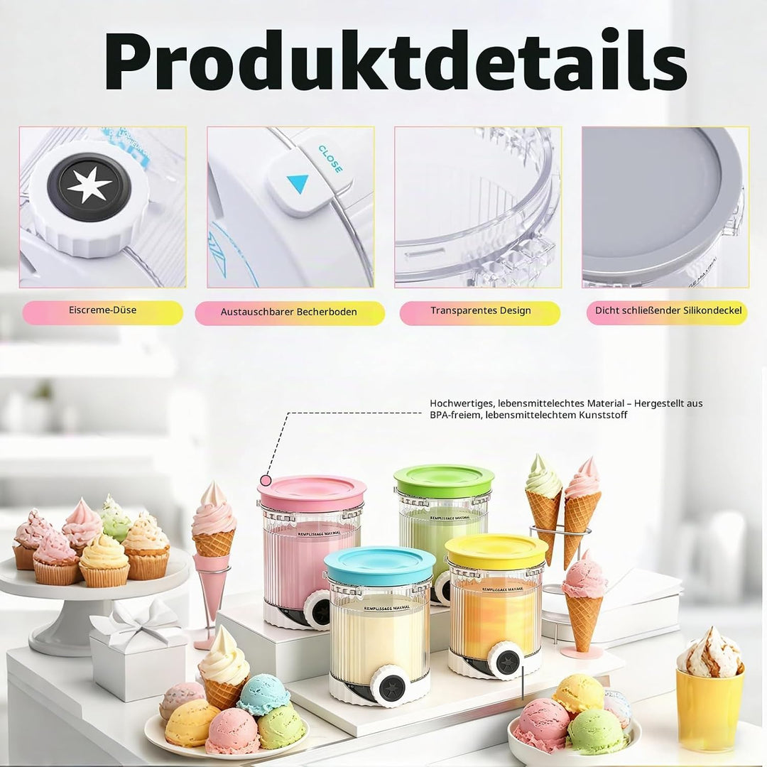 4 Stück Behälter Kompatibel mit Ninja Swirl Creami NC700 NC701EU Serie, 480ML Eiscreme Behälte mit D