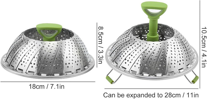 Edelstahl Dampfgarer Einsatz mit Griff, 18cm bis 28cm Einziehbares Multifunktions Faltbar Dünsteinsa