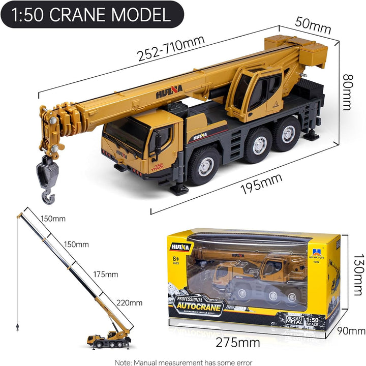HUGMIE 1:50 Kran Spielzeug, Abschleppwagen Metall/Kunststoff, LKW Spielzeug Kran mit Ausfahrbarer La