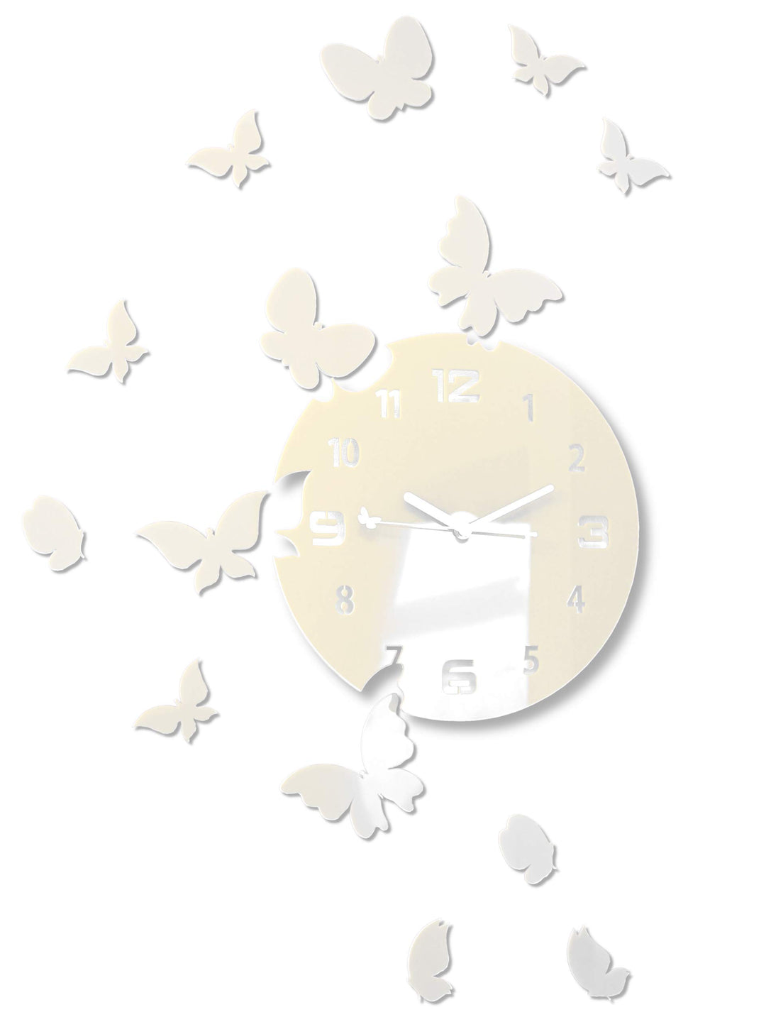 FLEXISTYLE Grosse Moderne Wanduhr Schmetterling rund 30cm, 15 Schmetterlinge, Wohnzimmer, Schlafzimm