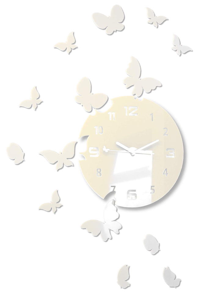 FLEXISTYLE Grosse Moderne Wanduhr Schmetterling rund 30cm, 15 Schmetterlinge, Wohnzimmer, Schlafzimm