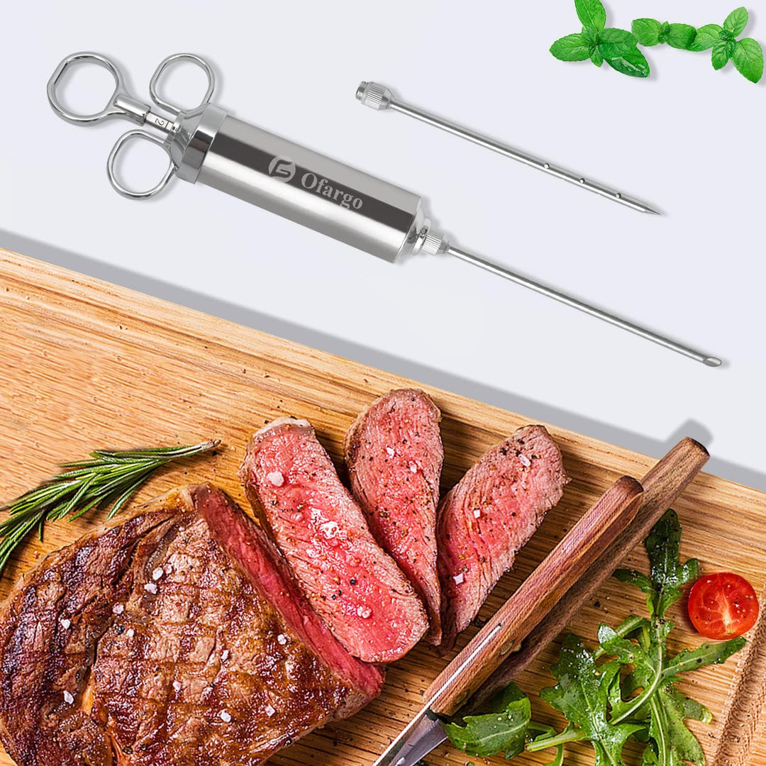 Ofargo Edelstahl Fleischspritze mit 3 Marinaden-Injektor-Nadeln für BBQ Grill Smoker, 57 g grosse Ka