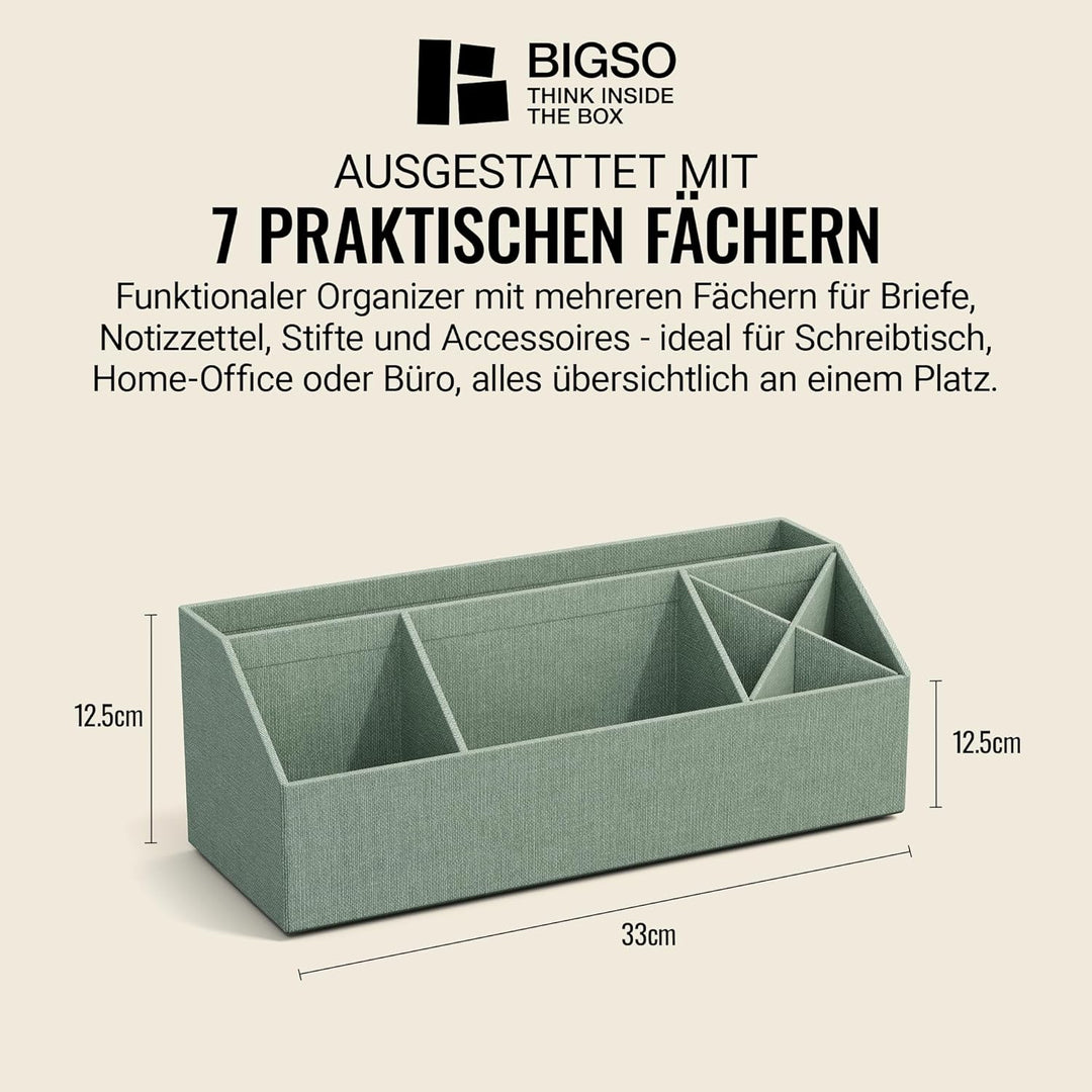 BIGSO ELISA Schreibtisch Organizer – Aufbewahrungsbox mit 4 Fächern – Schreibtischablage für Zettel,