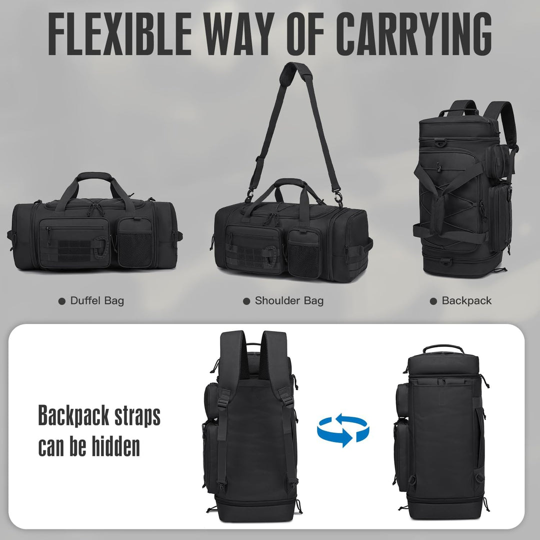 Taktische Reisetasche Sporttasche 50-55L Erweiterbar 3-in-1 Sporttaschen Herren Mittel mit Schuhfach