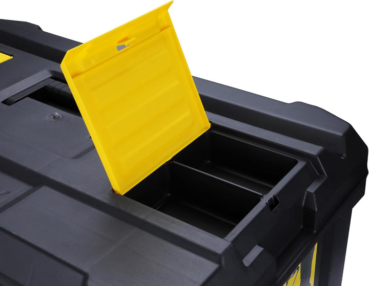 Stanley Essential Mobile Montagebox (50 L, Metallverschlüsse, Teleskopgriff, stabile Räder für schwe