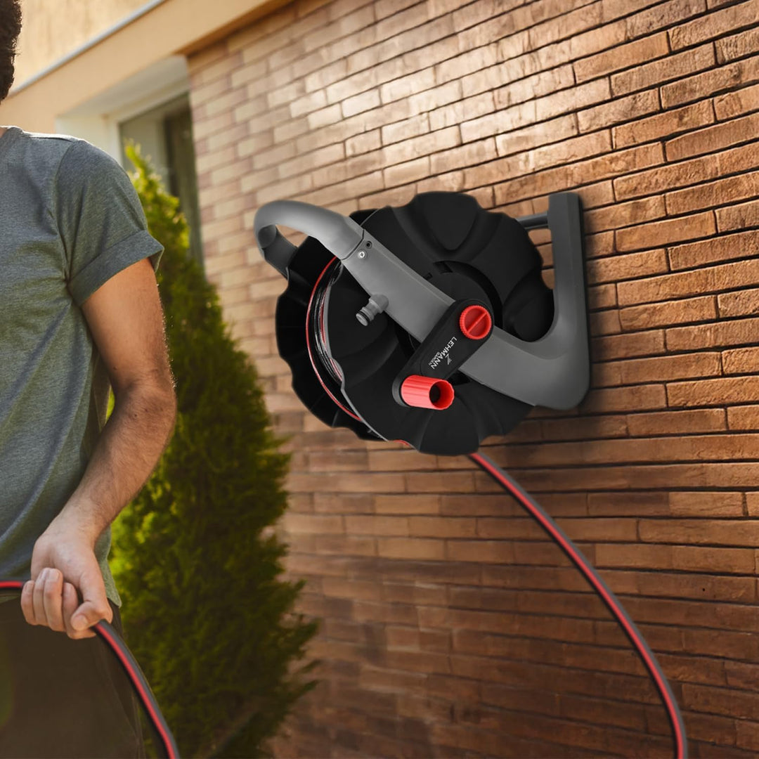 LEHMANN Schlauchtrommel für Gartenschlauch max. 20 m - Schlauchaufroller für 1/2" Schlauch - ohne Sc