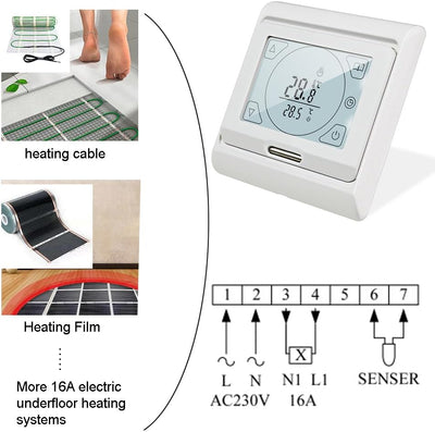 KETOTEK Digital Thermostat Fussbodenheizung Elektrisch Programmierbar Unterputz mit fühler AC 230V 1