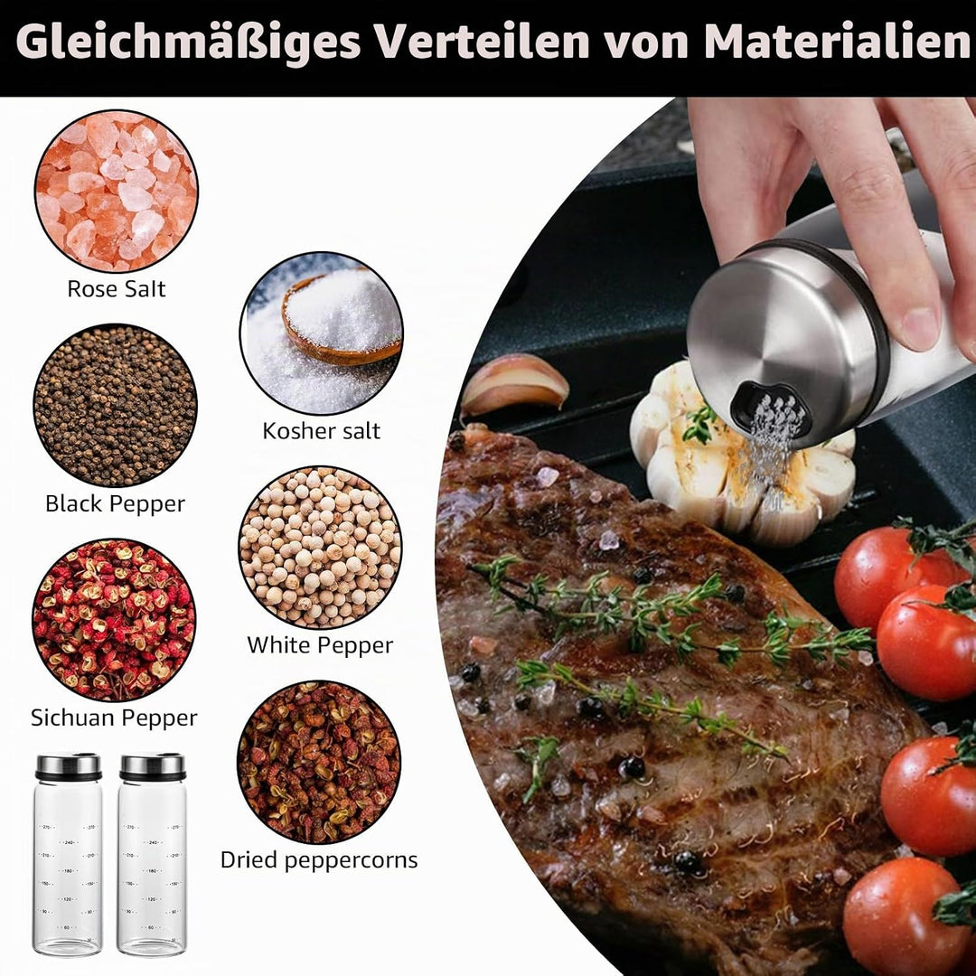 3 Stück Gewürzgläser mit Drehdeckel 300ml Gewürzdosen Glas, 16.5x6 cm Luftdicht Gewürzstreuer mit 4