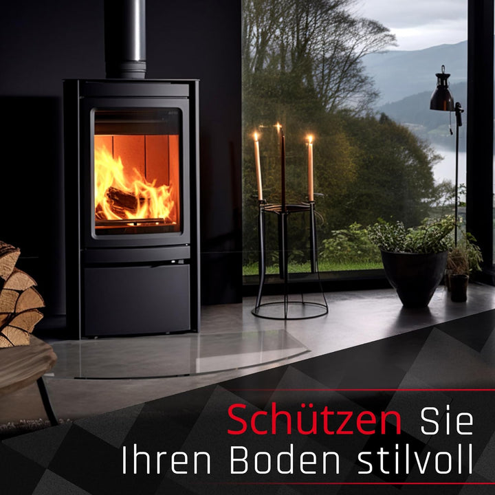 BIJON Glasplatte Segmentbogen für Kaminofen mit Dichtlippe, Glasbodenplatte - Funkenschutzplatte Gla