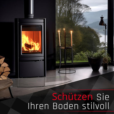 BIJON Glasplatte Segmentbogen für Kaminofen mit Dichtlippe, Glasbodenplatte - Funkenschutzplatte Gla