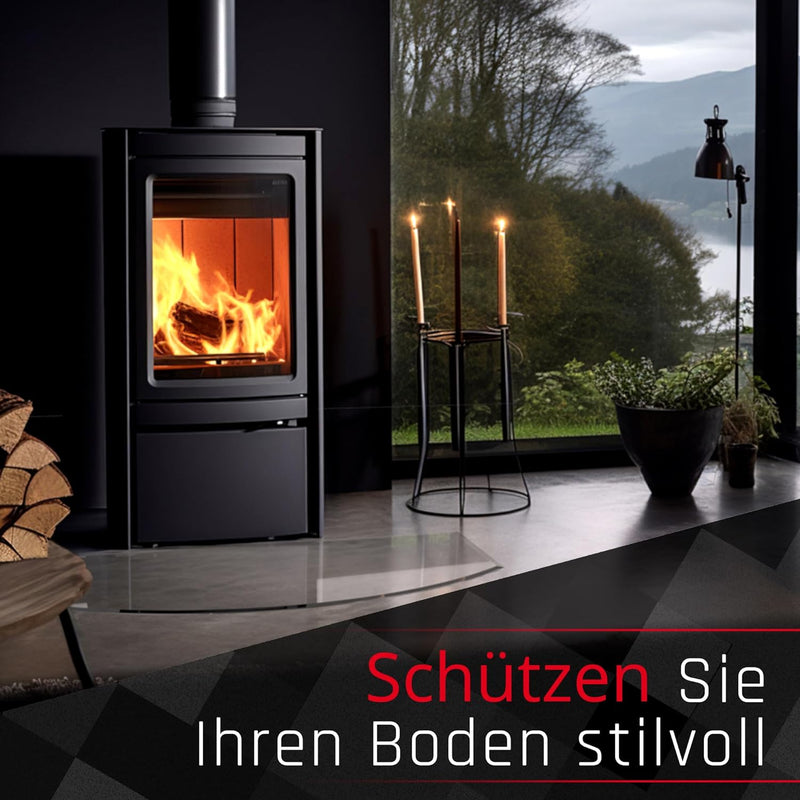 BIJON Glasplatte Segmentbogen für Kaminofen mit Dichtlippe, Glasbodenplatte - Funkenschutzplatte Gla