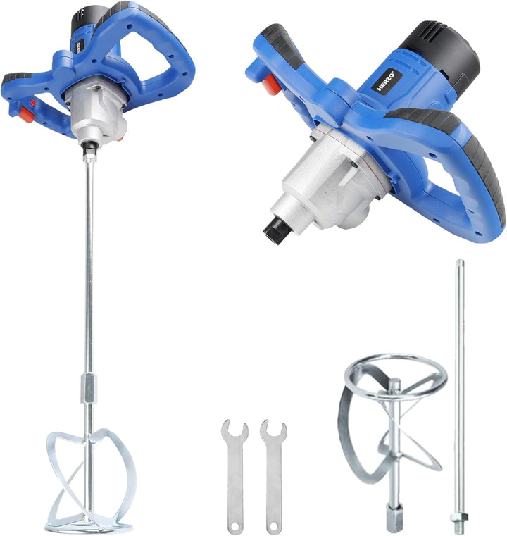 HERZO Rührwerk 1300W,Metallgetriebe,Rühreraufnahme M14, Rührer ø 120 mm für Mischgut Beton, Mörtel,