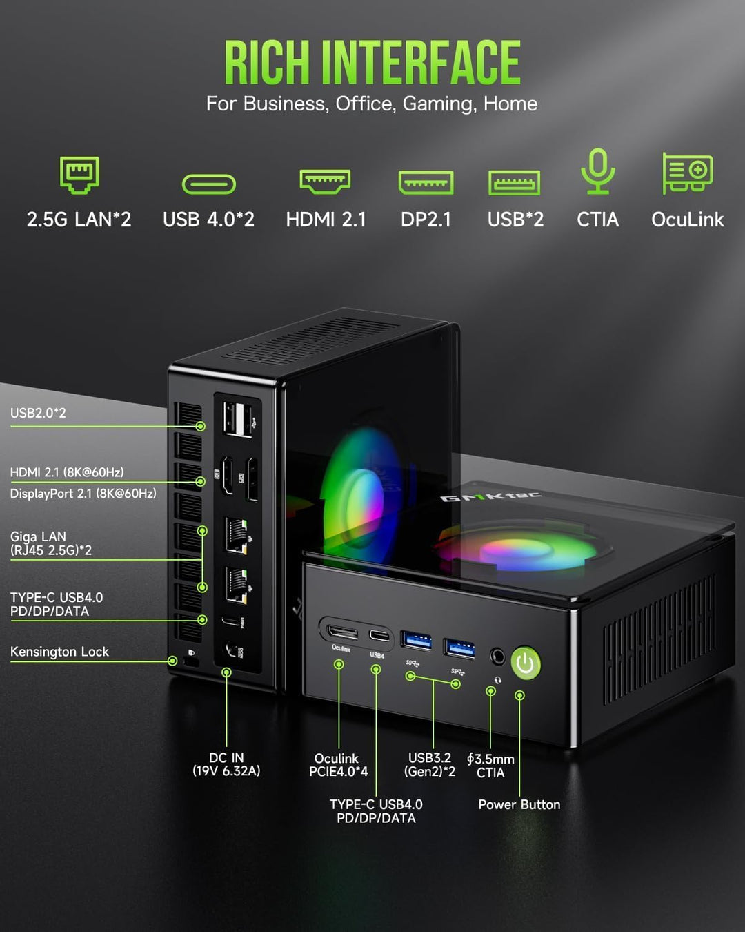 GMKtec K11 Mini PC Gaming Ryzen 9 8945HS 32GB DDR5 RAM 512 GB SSD (8C/16T, bis zu 5,2 GHz) Mini Desk