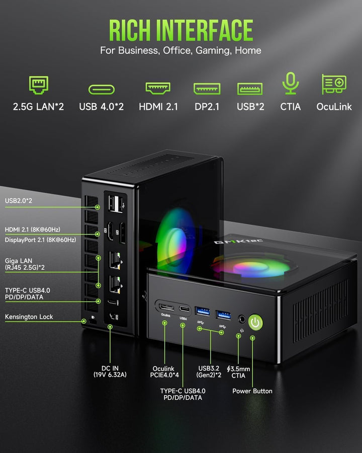 GMKtec K11 Mini PC Gaming Ryzen 9 8945HS 32GB DDR5 RAM 512 GB SSD (8C/16T, bis zu 5,2 GHz) Mini Desk