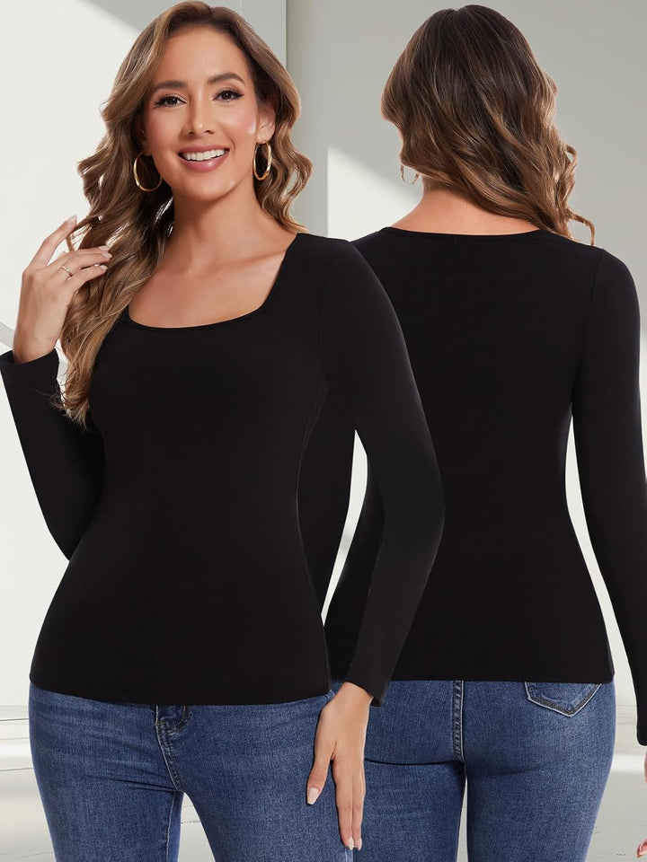 SHAPRIN Oberteile Damen Langarm Eng Langarmshirt Rundhals Einfarbige T-Shirts Lässige Blusen Top Eck