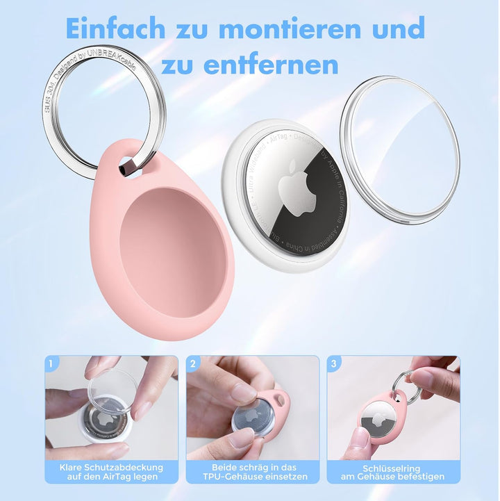 UNBREAKcable 360° Schutzhülle für AirTag [4er-Pack], TPU Vollschutz Schlüsselanhänger mit 304 Edelst
