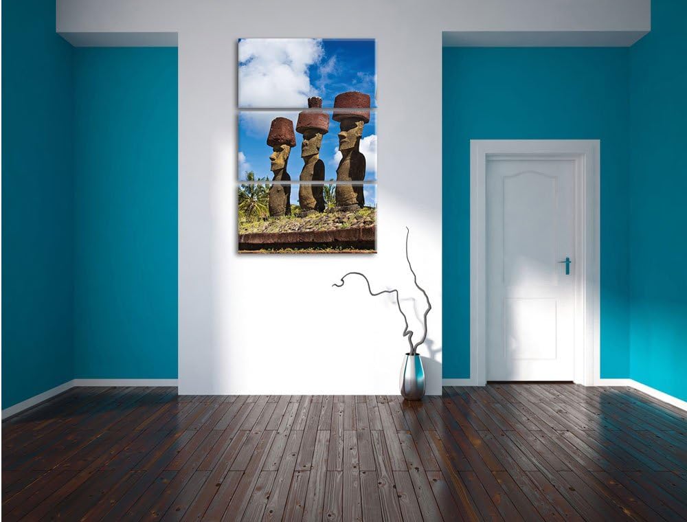 Pixxprint Moai Statuen auf den Osterinseln als Leinwandbild/Grösse: 3 Teilig (120x80) cm/Wandbild/Ku